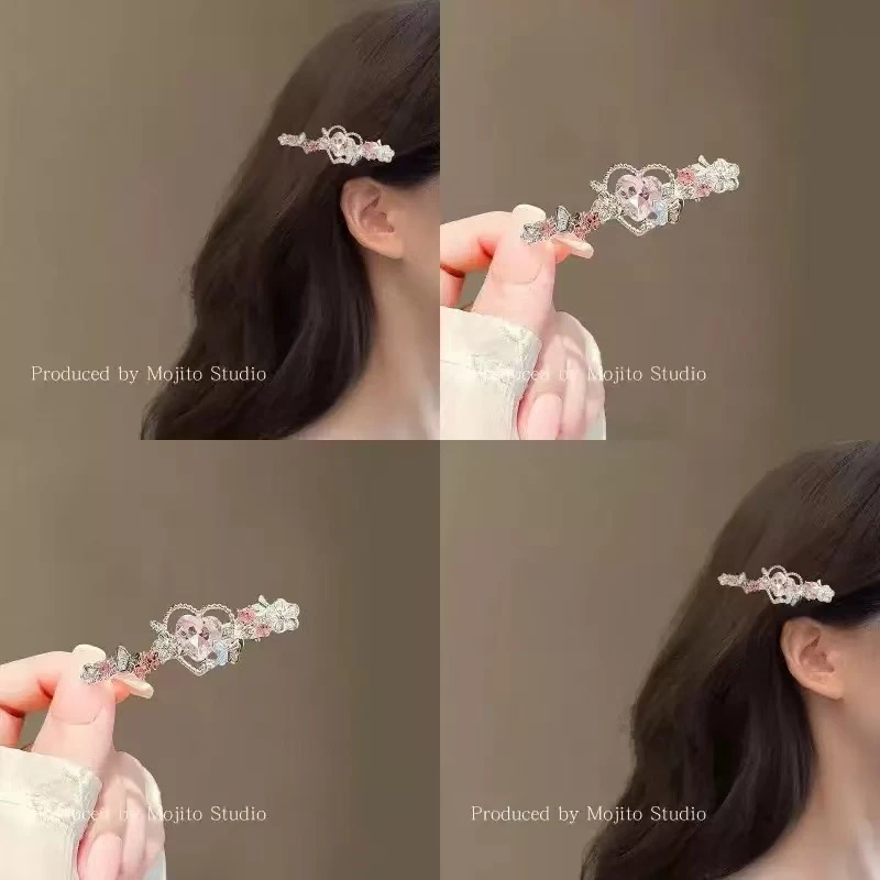 精致甜酷爱心水钻发夹女小众设计感侧边夹刘海碎发夹气质发卡头饰
