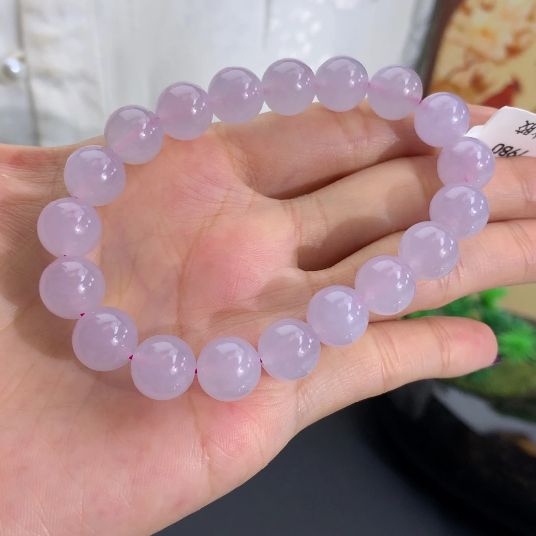 翡翠未镶嵌手串卡10胶润淡粉紫手串