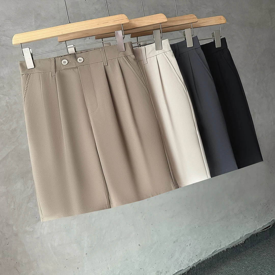 直筒五分裤男西裤夏季薄款宽松休闲裤男免烫纯色百搭短裤西装裤男