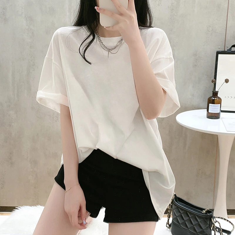 欧货白色卡通印花棉质短袖T恤女夏季宽松圆领显瘦体恤上衣打底衫