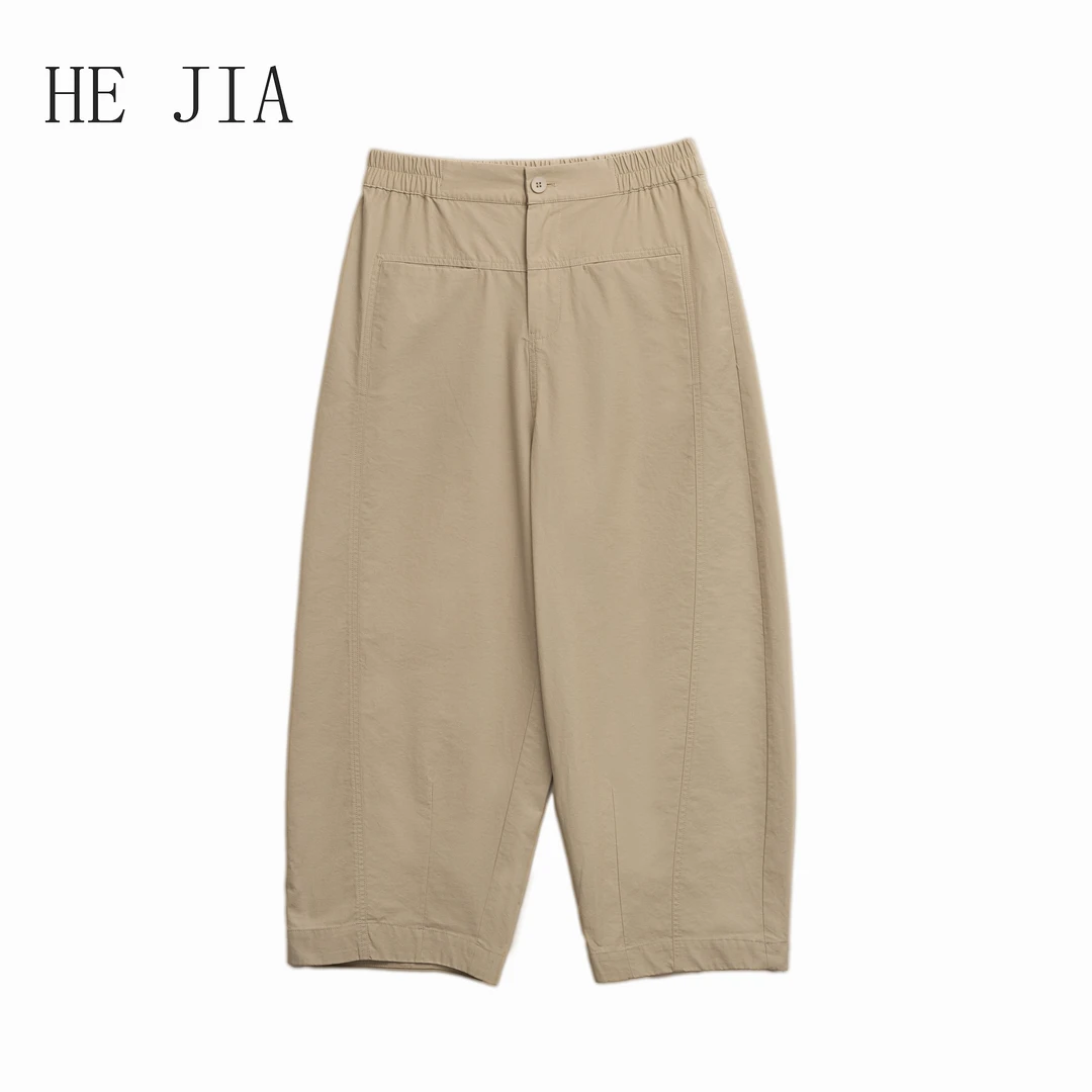 【和家2025新款女装】休闲款松紧腰个性拼接九分显瘦哈伦裤-11967