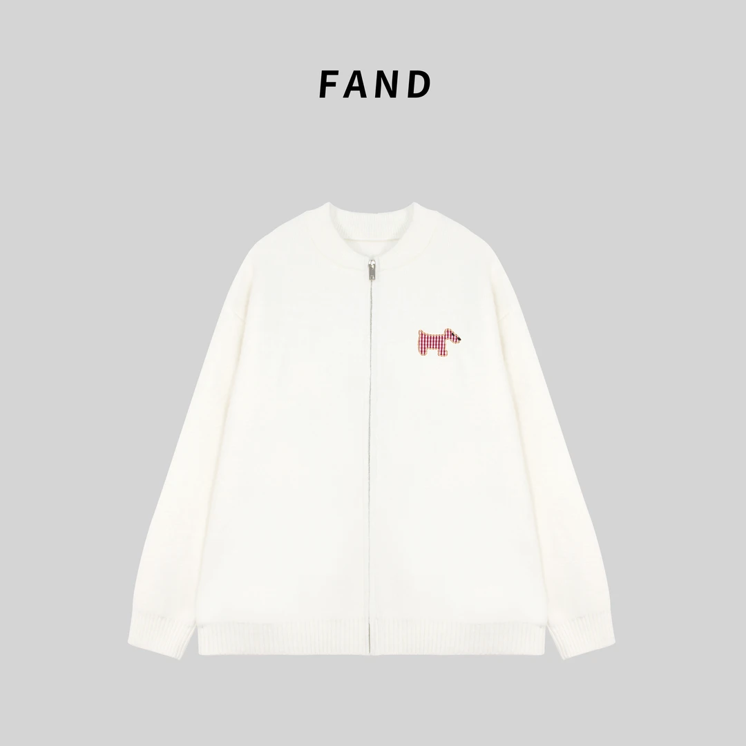 FAND品牌【贴布狗狗】秋冬时尚小狗刺绣圆领开衫外套毛衣