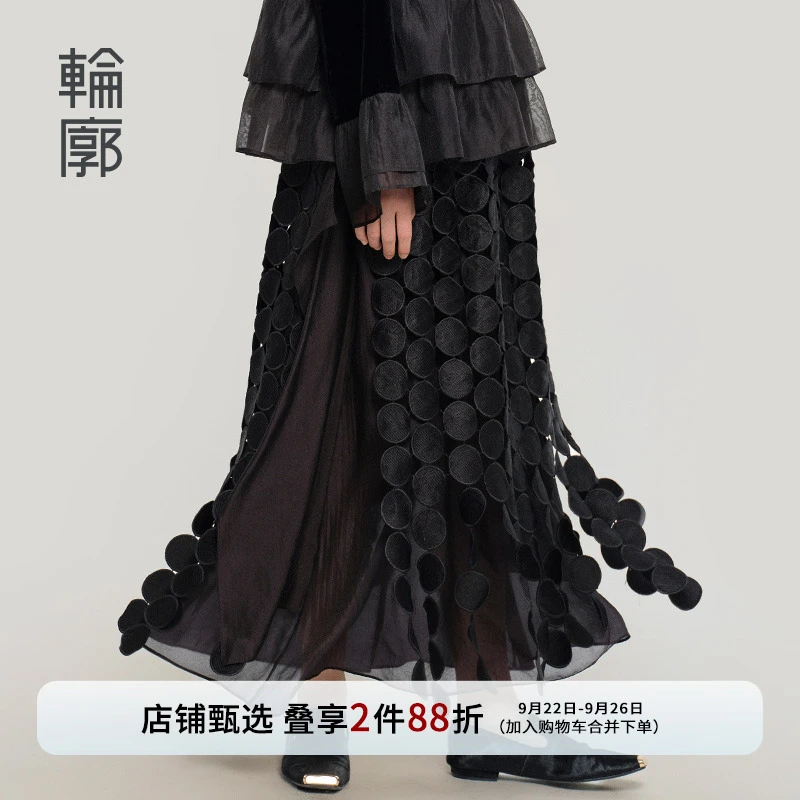 轮廓玄晖半身裙中式镂空绣拼接原创设计半裙女洋气休闲装L251Q002
