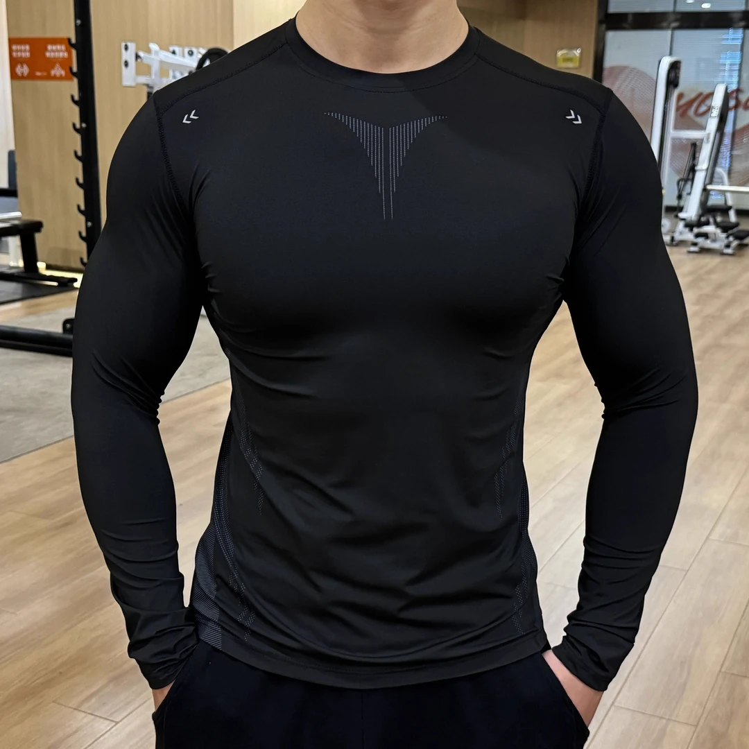 健身服男紧身衣长袖高弹力衣服速干运动T恤圆领打底衫春秋款