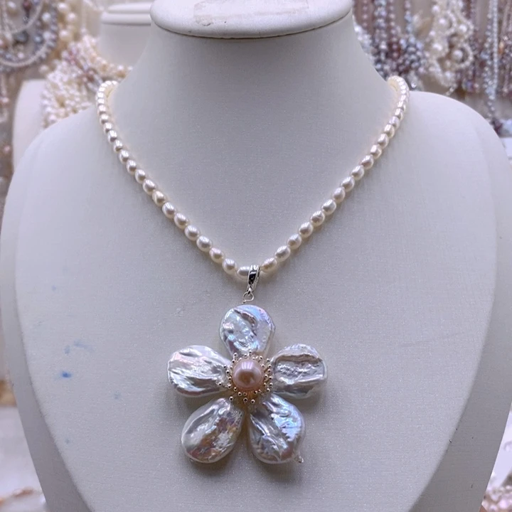 淡水珍珠耳饰银S925镶嵌吊坠