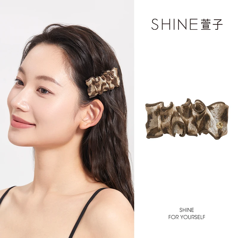 感性豹纹边夹网纱质感朦胧时尚日常通勤百搭气质束发舒适稳固