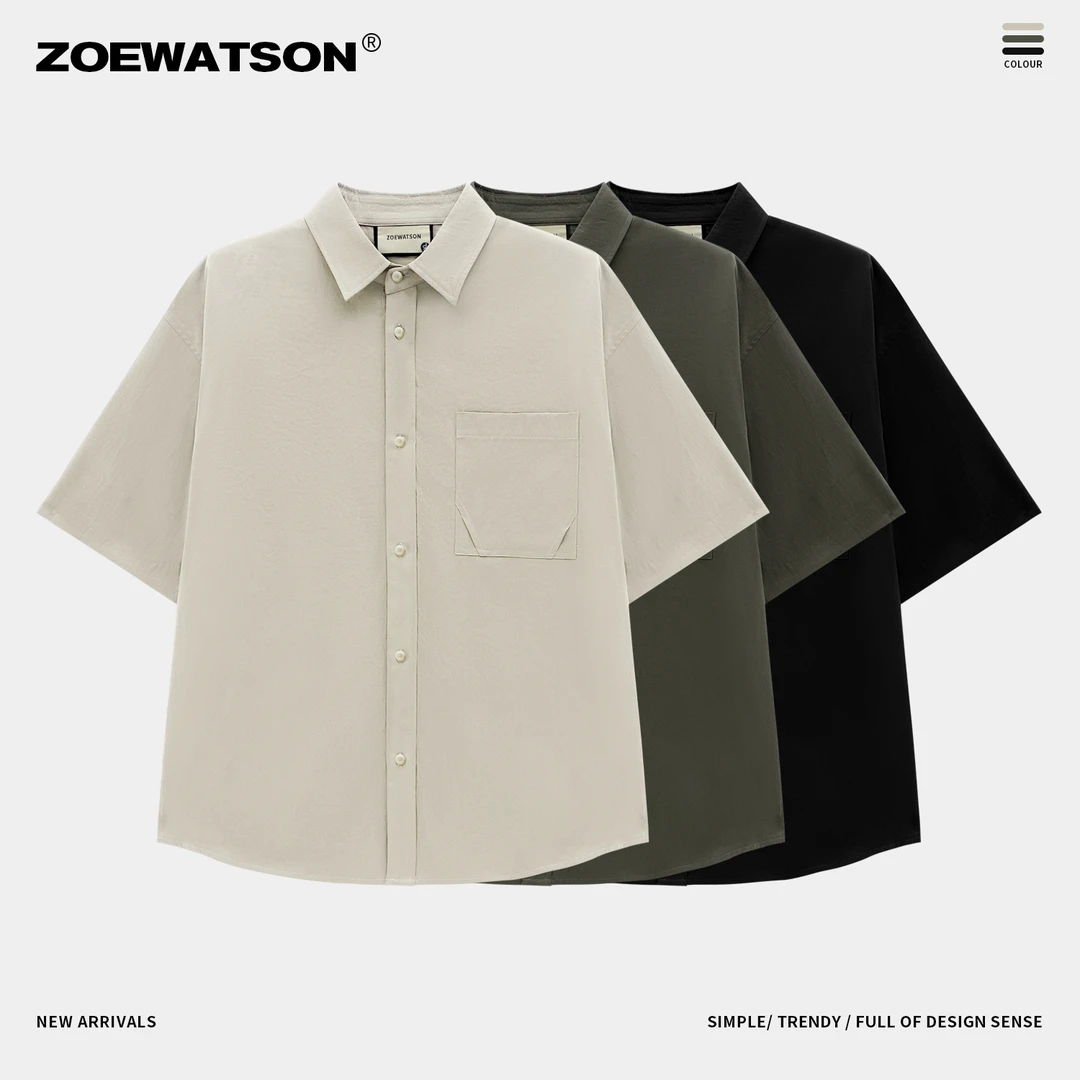 【李晨nic专属】ZOEWATSON潮牌美式短袖衬衫男痞帅轻奢抗皱肌理感