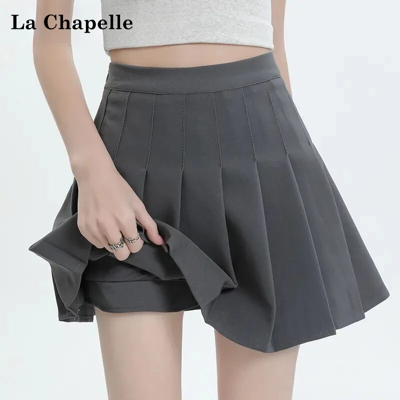【拉夏贝尔】2025新款防走光字裙灰色百褶裙女夏季西装短裙半身裙