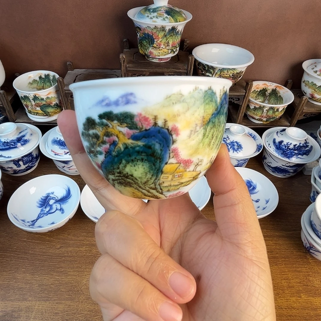 忠意堂釉下彩五彩山水