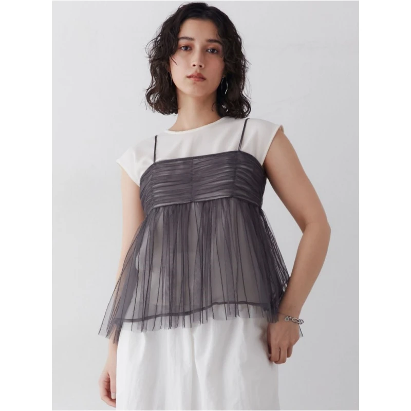 【六哥家】 L 夏季新款 时尚气质拼接薄纱吊带背心上衣通勤休闲