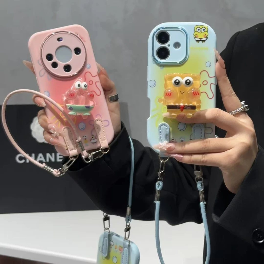 奥菲顿海绵派大星支架挂绳适用苹果17胖子手机壳华为vivo小米oppo