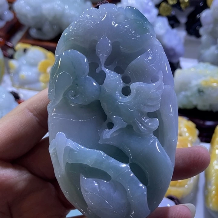 翡翠未镶嵌挂件双喜临门