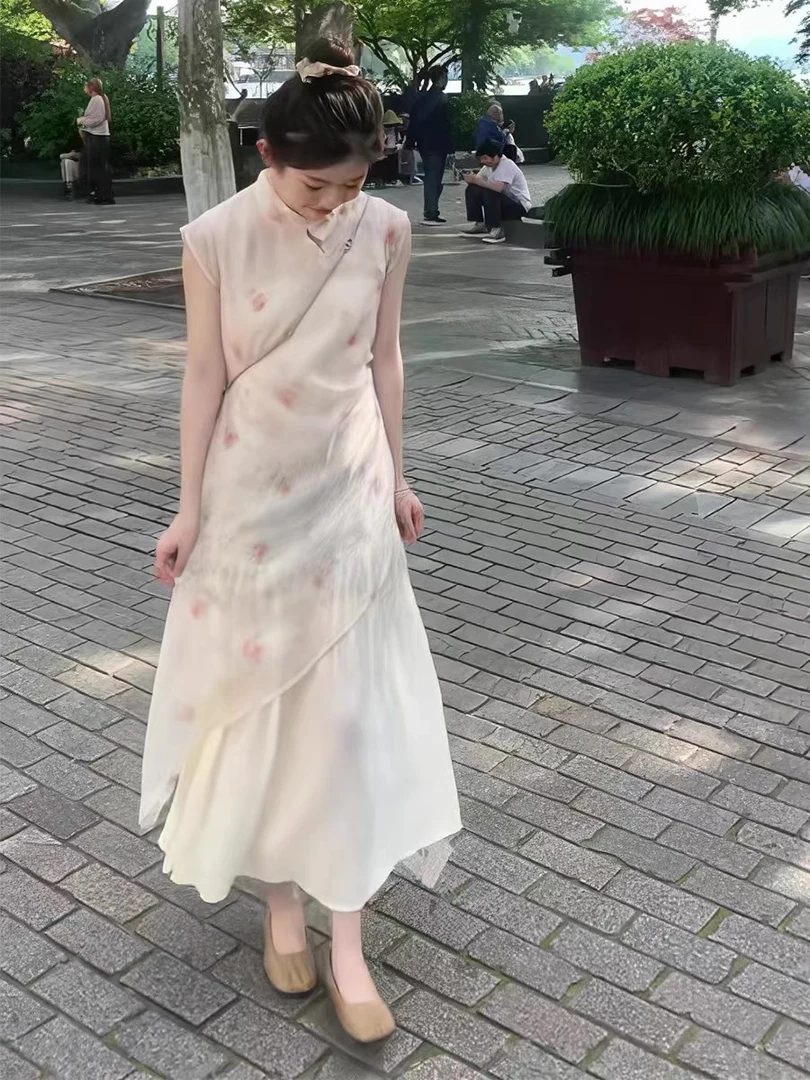 新中式国风改良夏季年轻款精致茶歇法式假两件连衣裙