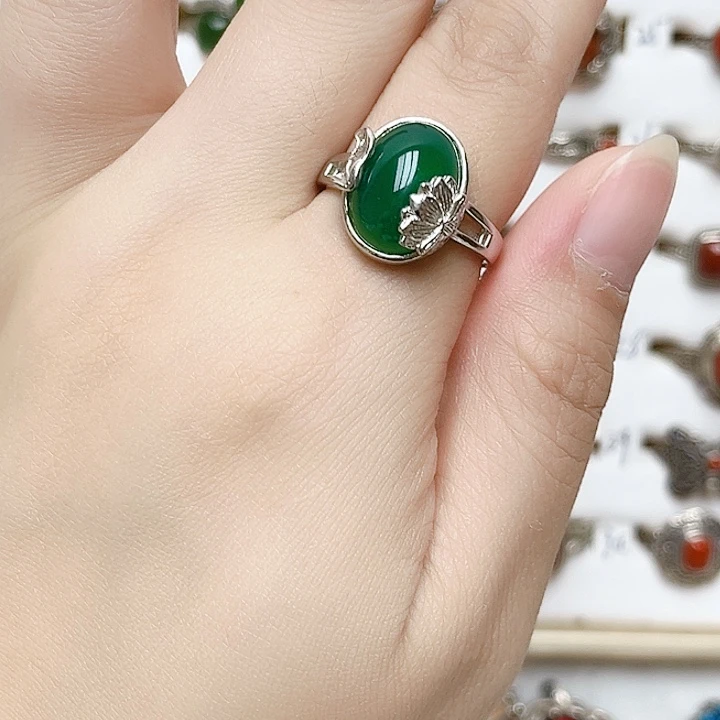 玛瑙/玉髓戒指银S925镶嵌天然