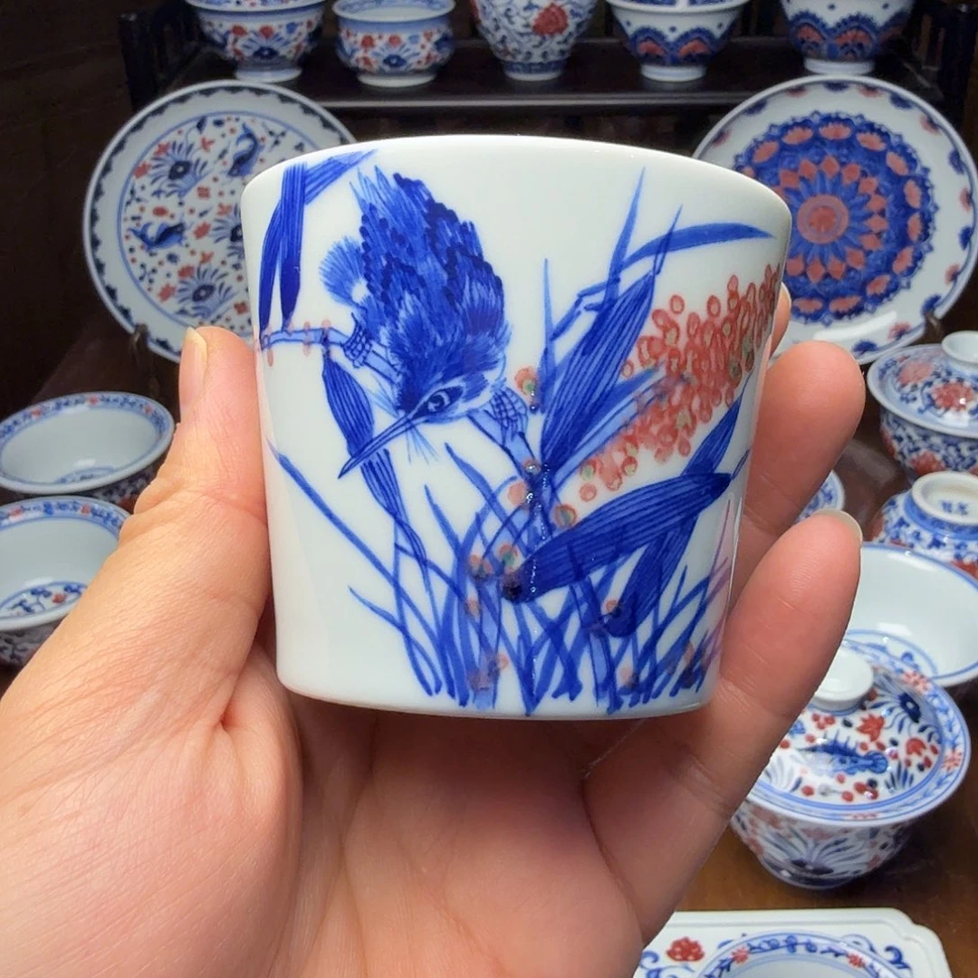 青花釉里红丹翠可乐杯矿点微瑕