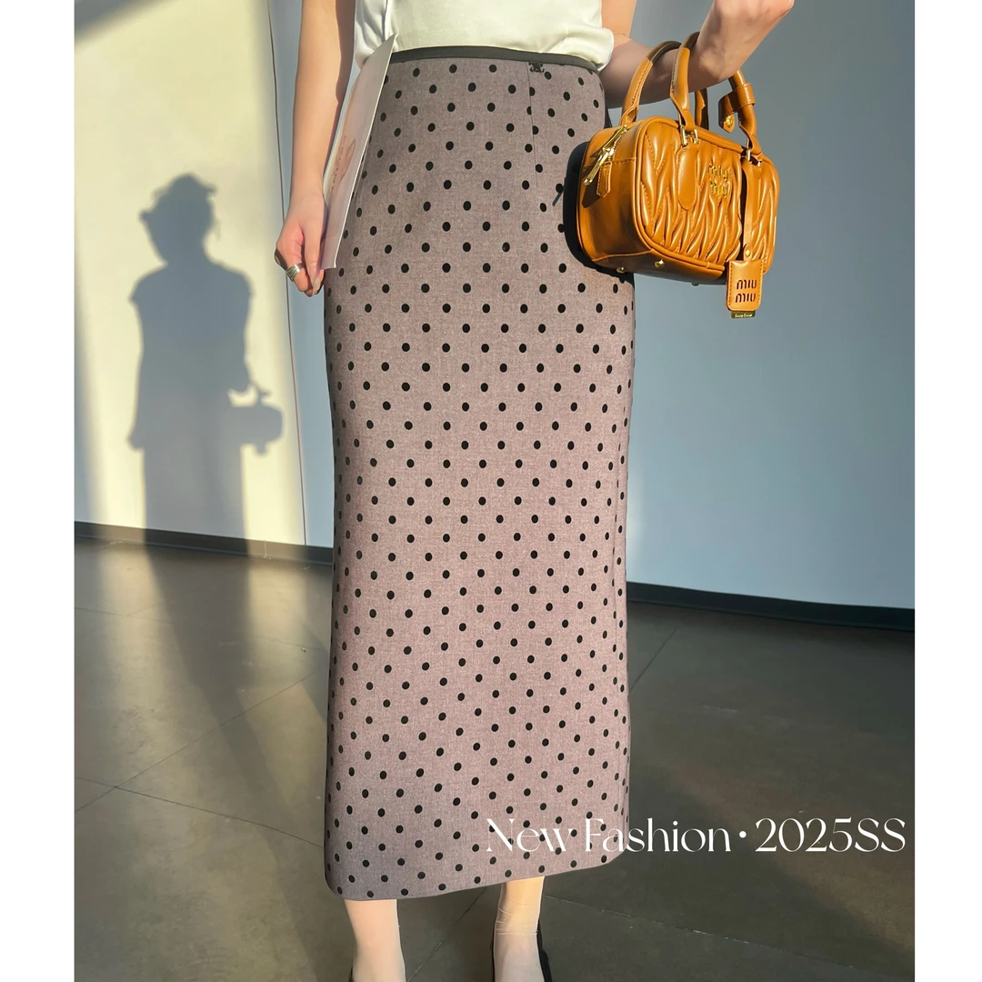 KiKi严选：273360-YER家欧洲站南油春季新款百搭波点植绒半身裙