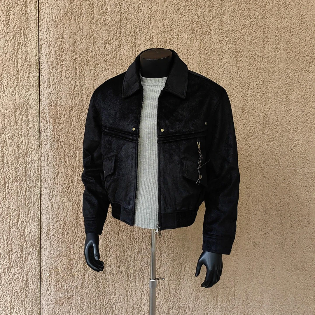 【品牌撤柜】 潮牌原创高级感绒面翻领短款夹克男秋冬痞帅气外套