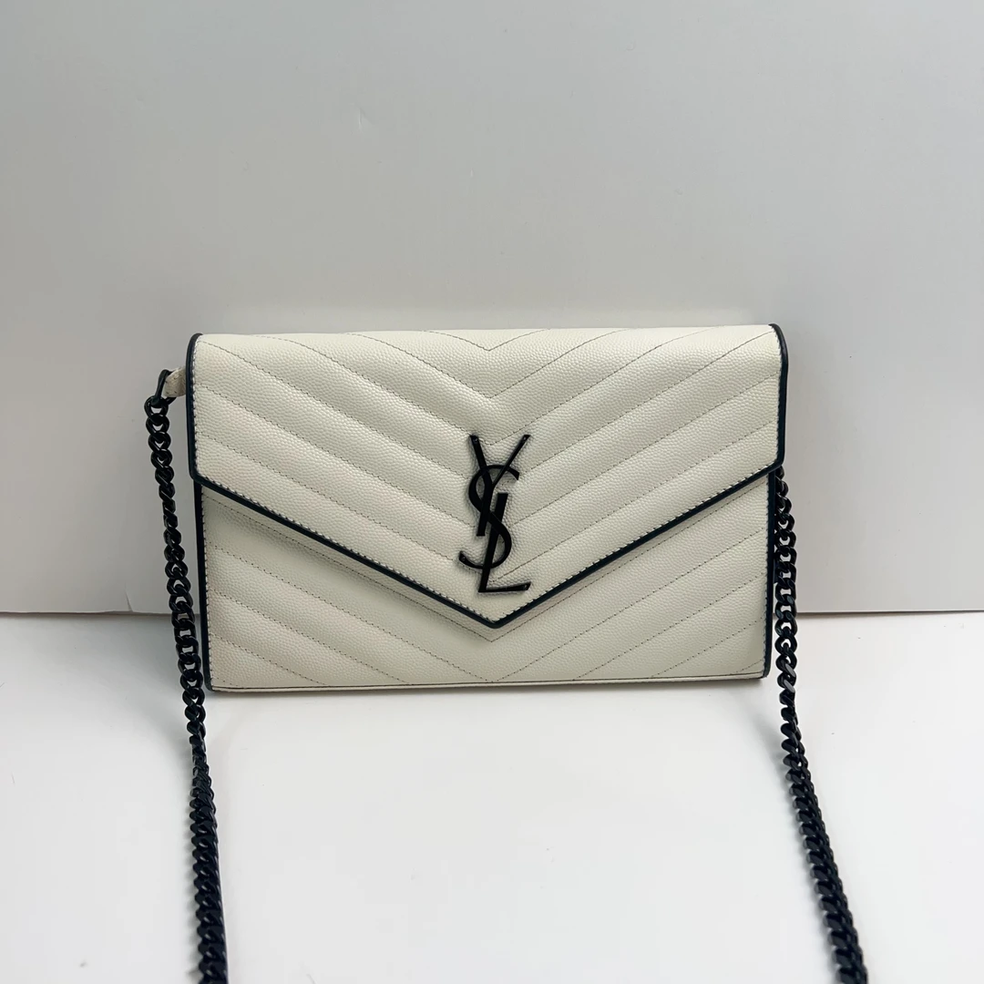95新 YSL/圣罗兰 圣罗兰黑白信封斜挎包