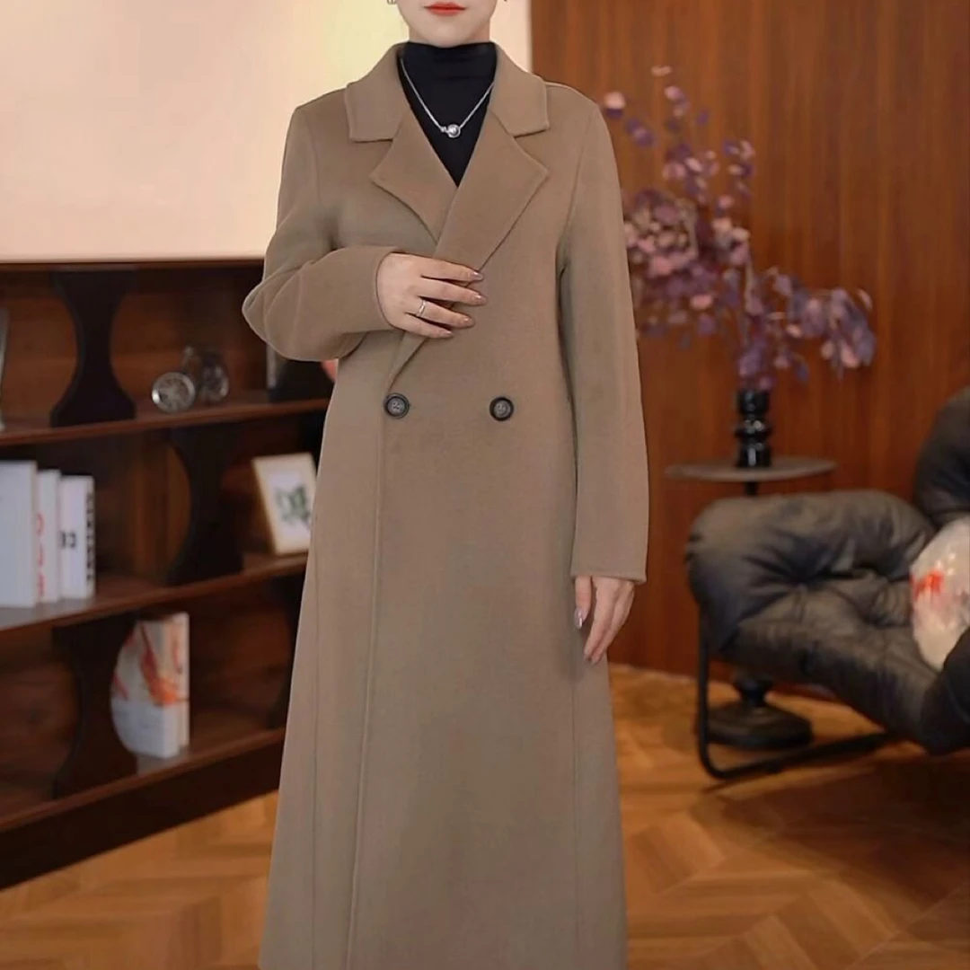 ML-秋冬羊毛大衣女士外套气质修身百搭中长款