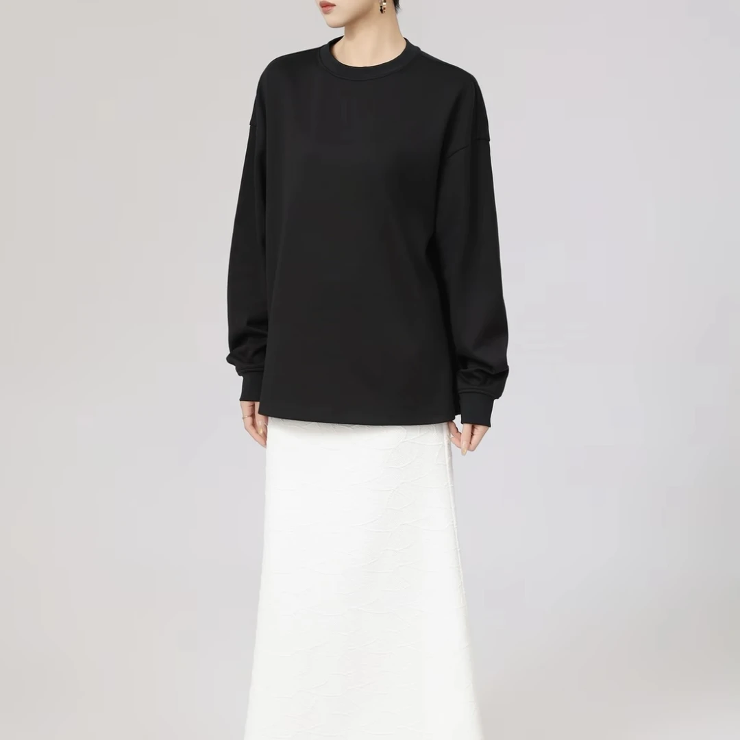 阿玛施AMASS 新款简约舒适休闲百搭宽松廓形纯色长袖卫衣女530089