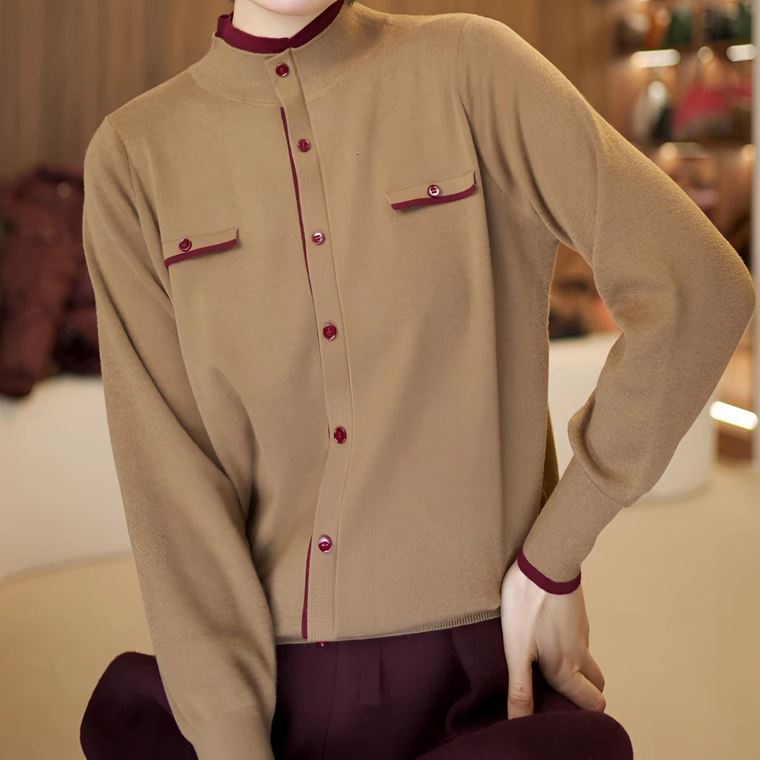 知南2024新款“假两件”百搭小立领毛针织衫