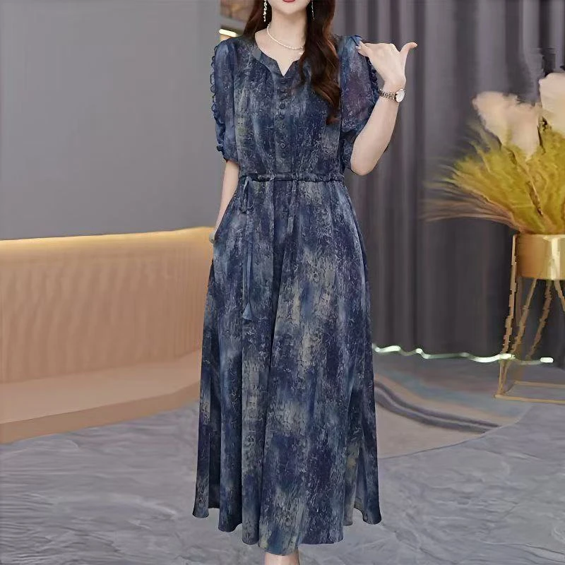 设计感高档定制连衣裙夏季新款优雅气质中长款女装连衣裙大码女装