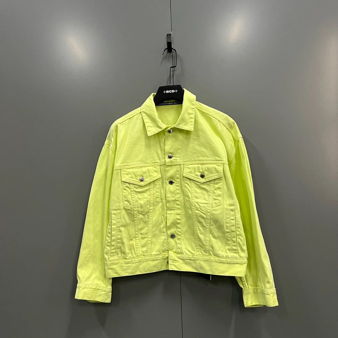 95新 maje tt5 亚历山大王 荧光黄牛仔夹克 S码/95新/