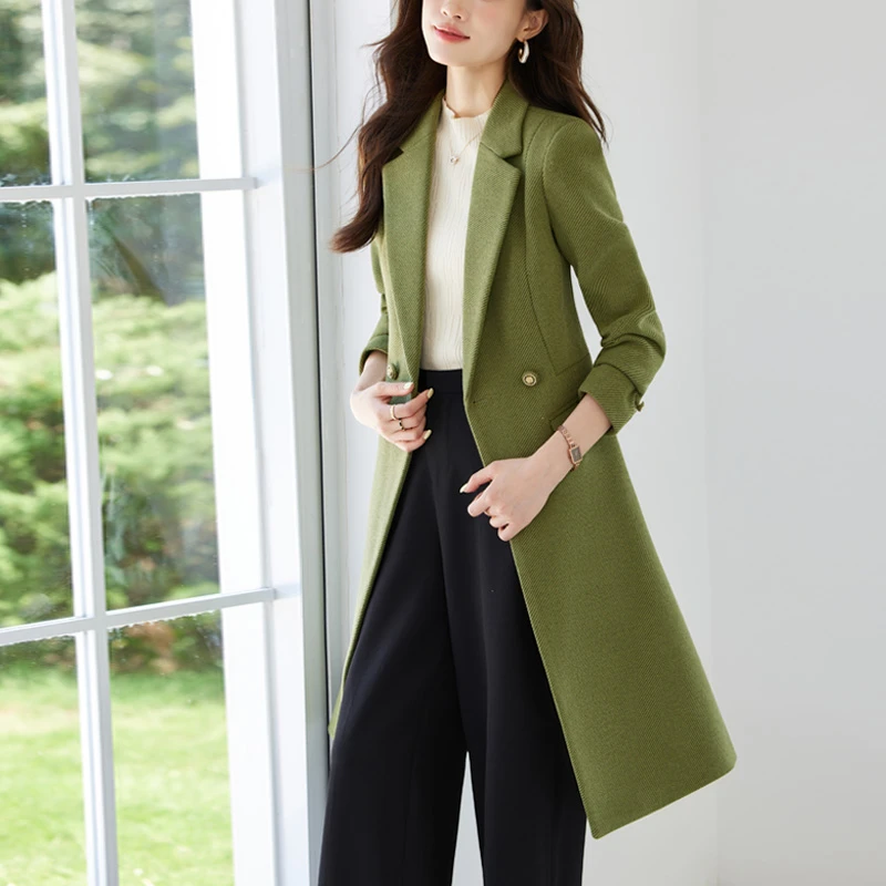 高级感西装风衣外套女中长款秋冬气质女神范加厚长款职业西服外套
