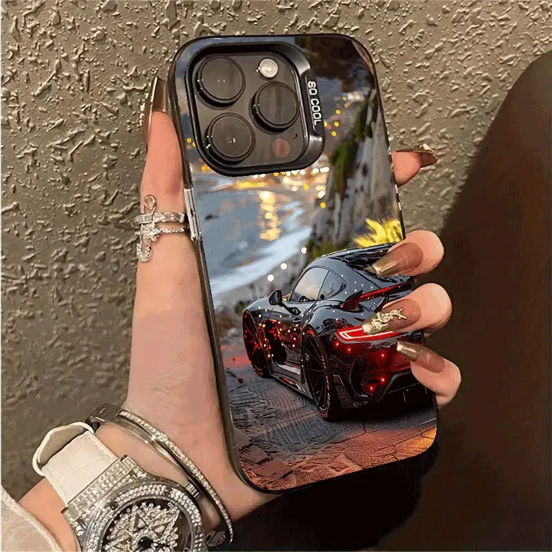 时尚跑车适用苹果17pro撞色元气手机壳iPhone16/15promax彩银14硬