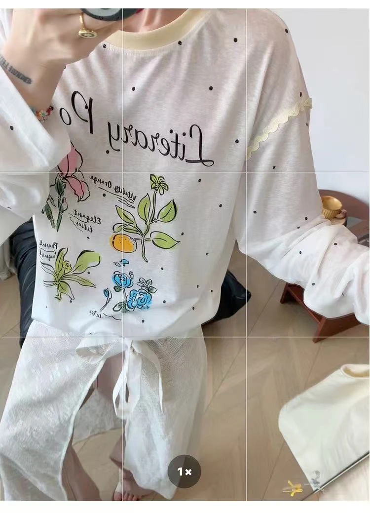 小雅姐姐 韩系满印波点小花撞色防晒罩衫IY30