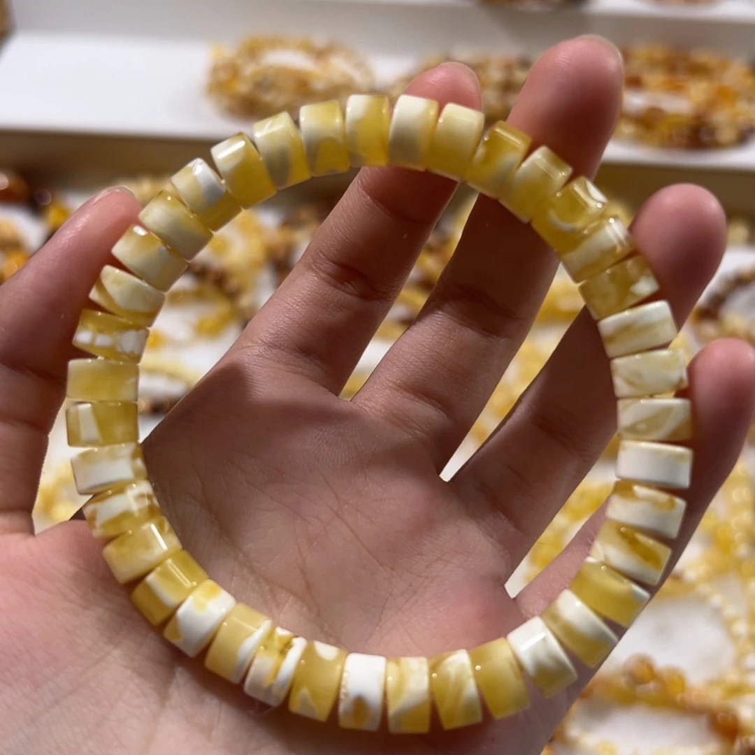 琥珀未镶嵌珠宝奇石金瓷白药片手串