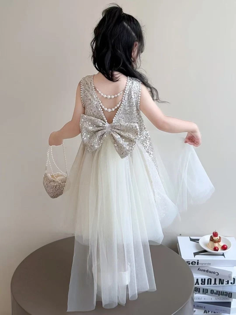 【小礼服】【亮片-后背珍珠链】-仙女裙2025新款女童连衣裙