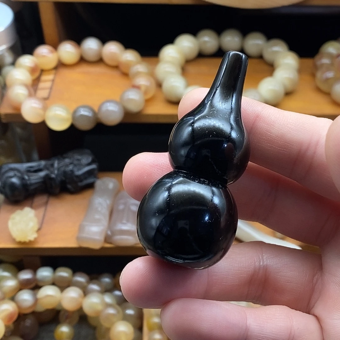 布艺非金属6.3cm非洲黑水牛角葫芦手把件吊坠