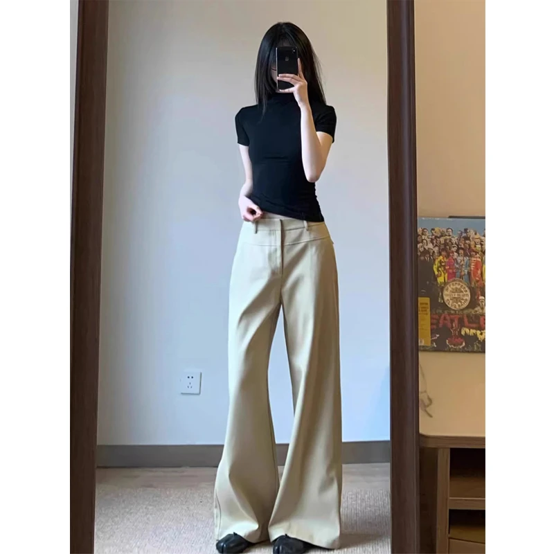 裤长112cm高个子加长老钱风卡其西装裤女高腰垂感休闲拖地阔腿裤