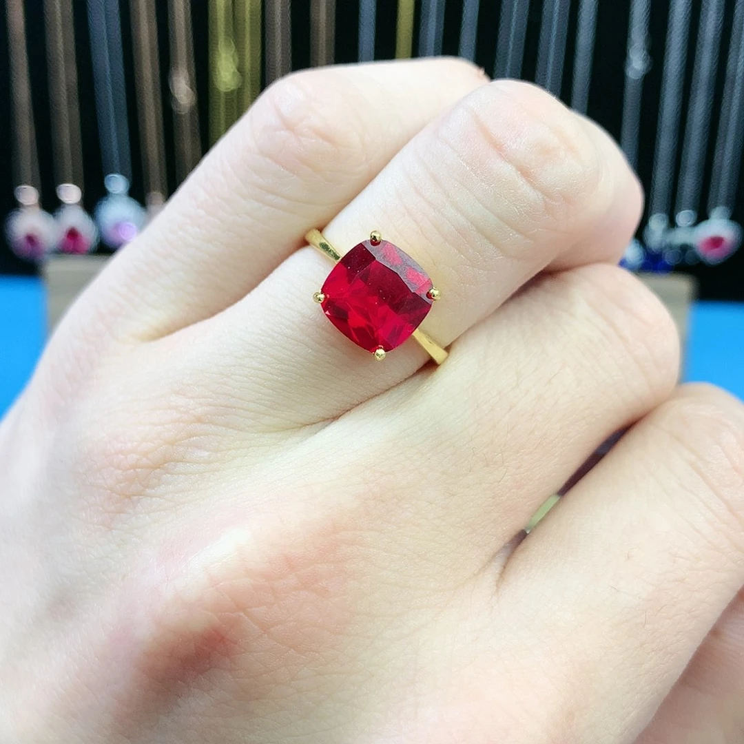 红宝石戒指银S925镶嵌