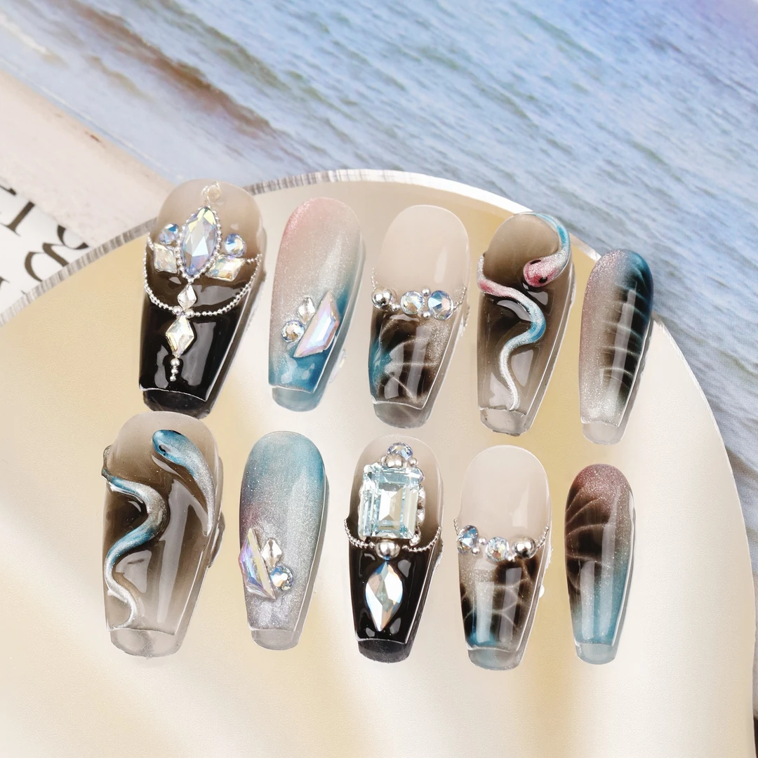 郭小双穿戴甲【烁光蛇影】全华版手工穿戴甲10片盒装-H30664