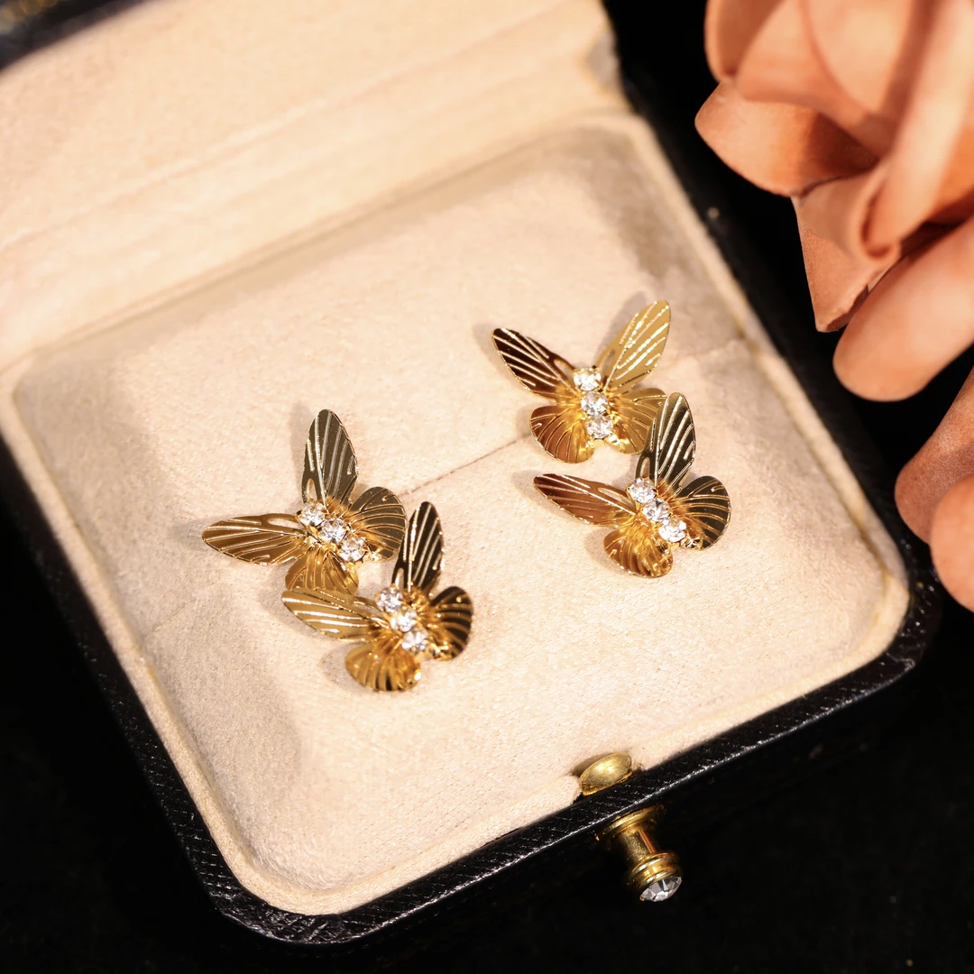 铜合金耳饰 【双宿】轻奢时尚气质百搭改蝴蝶小众设计感耳饰RH1017