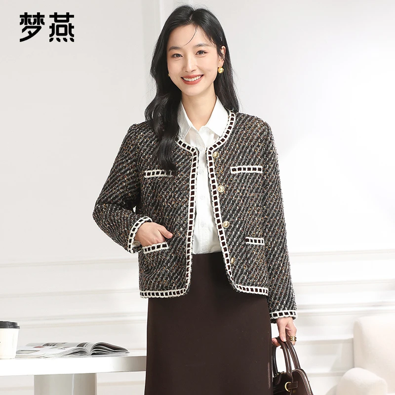 梦燕秋冬季女百搭气质小香风短款舒适时尚休闲大衣外套CA02B4016D