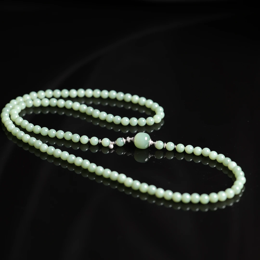 本真 | 本真传承 |“颜铭”珍藏级精品和田玉高色正粉青7mm项链