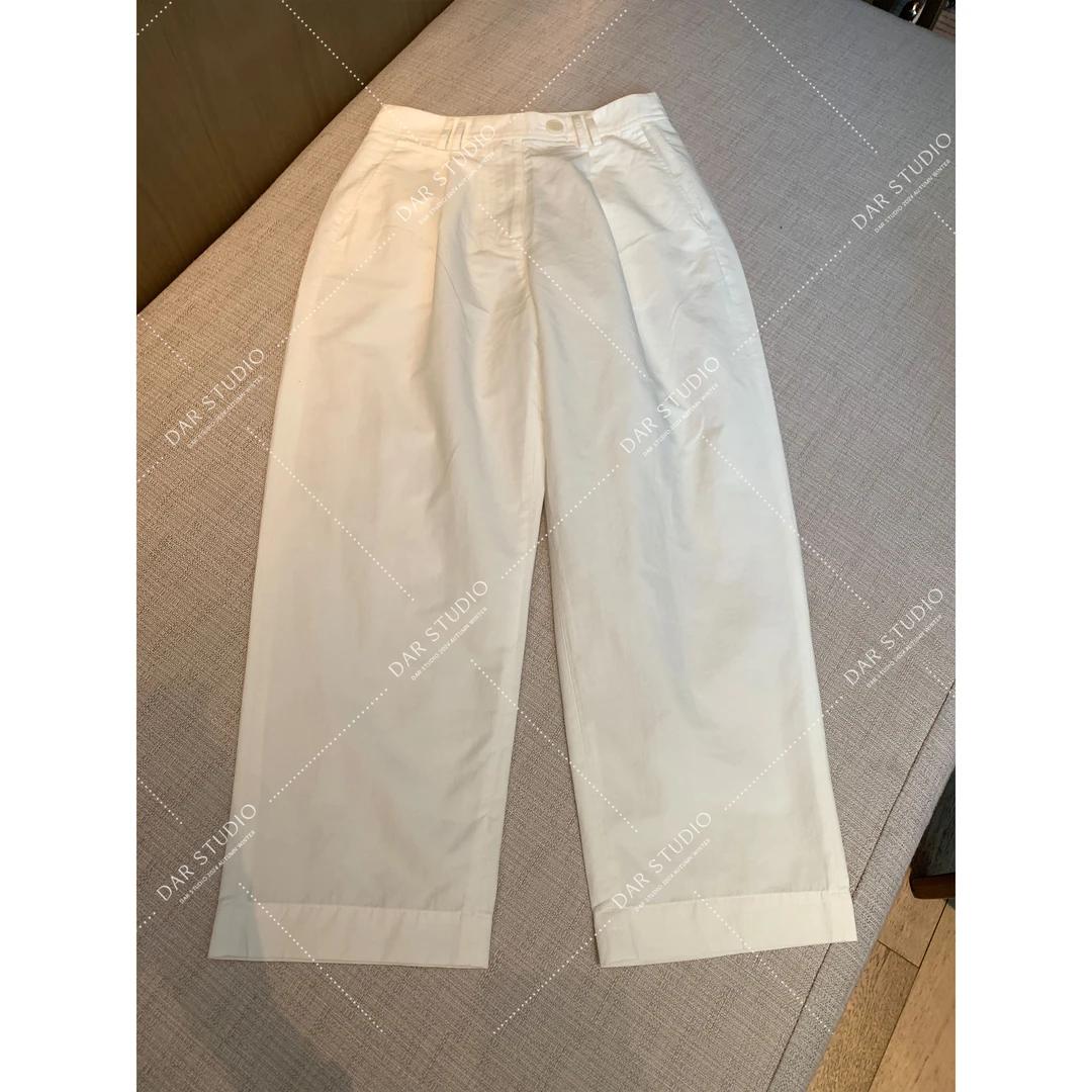 DAR STUDIO 深圳货 法国高支亚麻棉混纺九分休闲裤86155