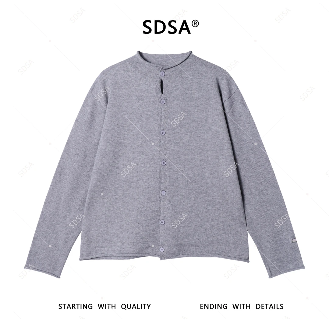 SDSA男士毛衣2025新款轻奢痞帅男装纯色慵懒半高领纽扣开衫针织衫