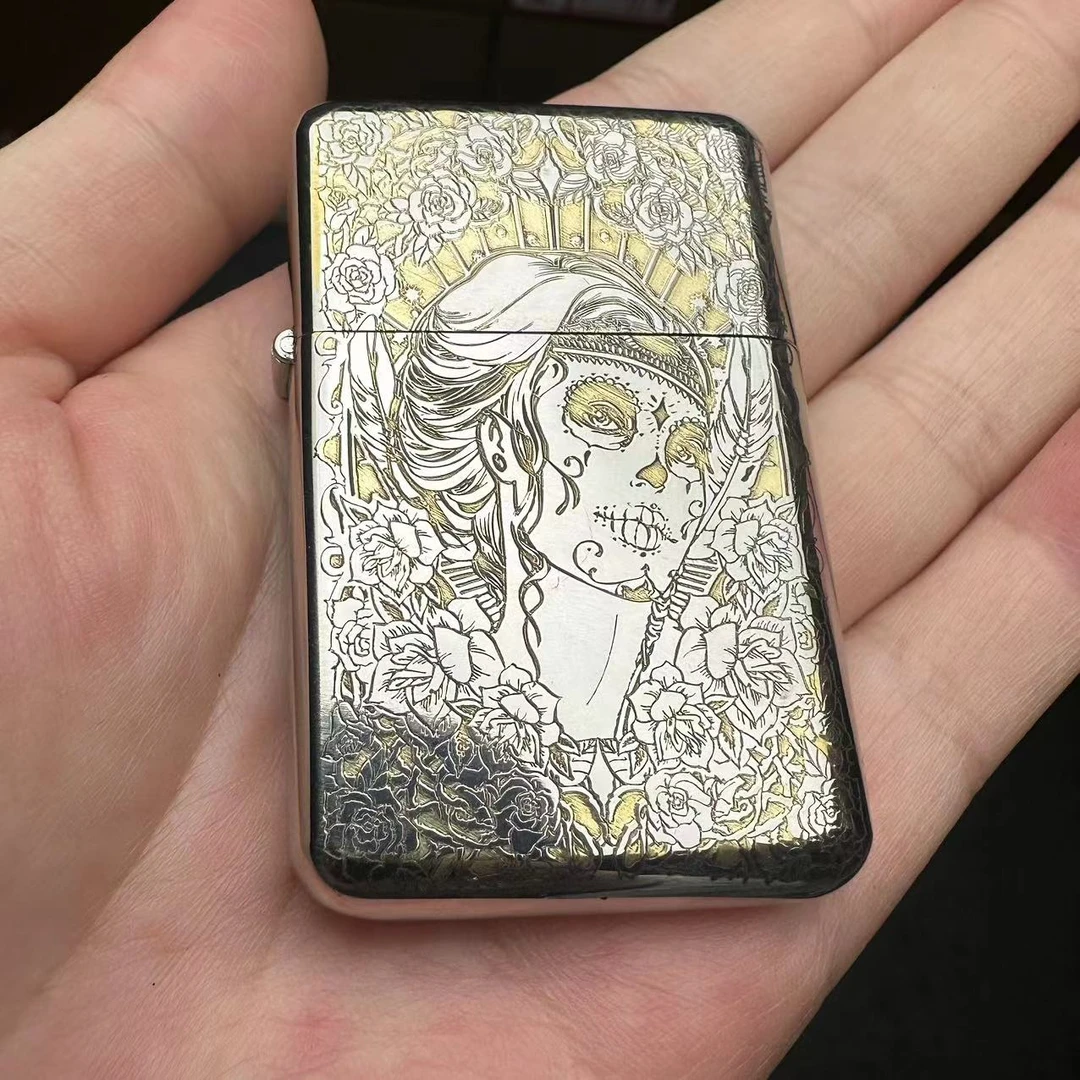 【三代】纯铜骷髅美女煤油打火机（需自行加油）