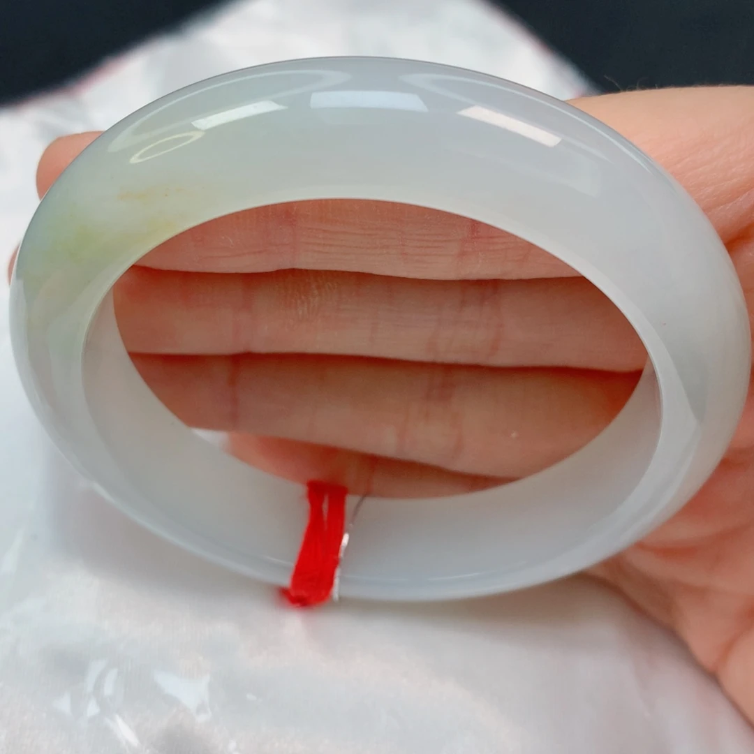 未镶嵌手镯翡翠54.2正圈，糯冰起胶淡黄翡，毕业镯，010