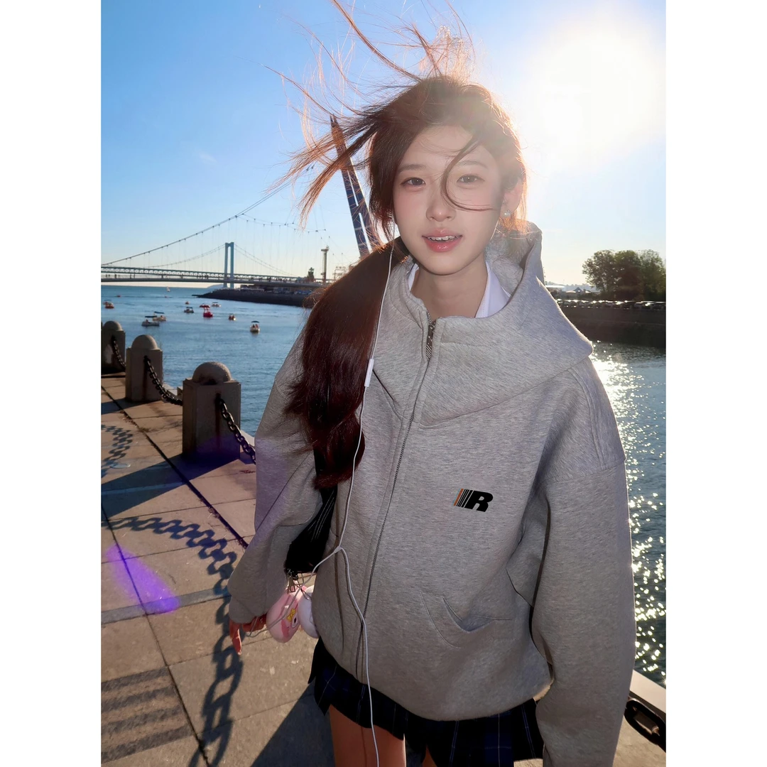 YWBY潮牌oversize美式高街高领连帽卫衣女宽松慵懒风情侣款外套