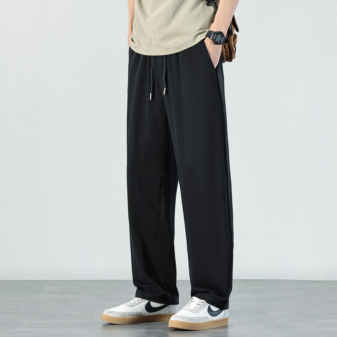 莫代尔潮流直筒休闲裤男士2025夏季薄款冰丝裤子宽松弹力运动长裤