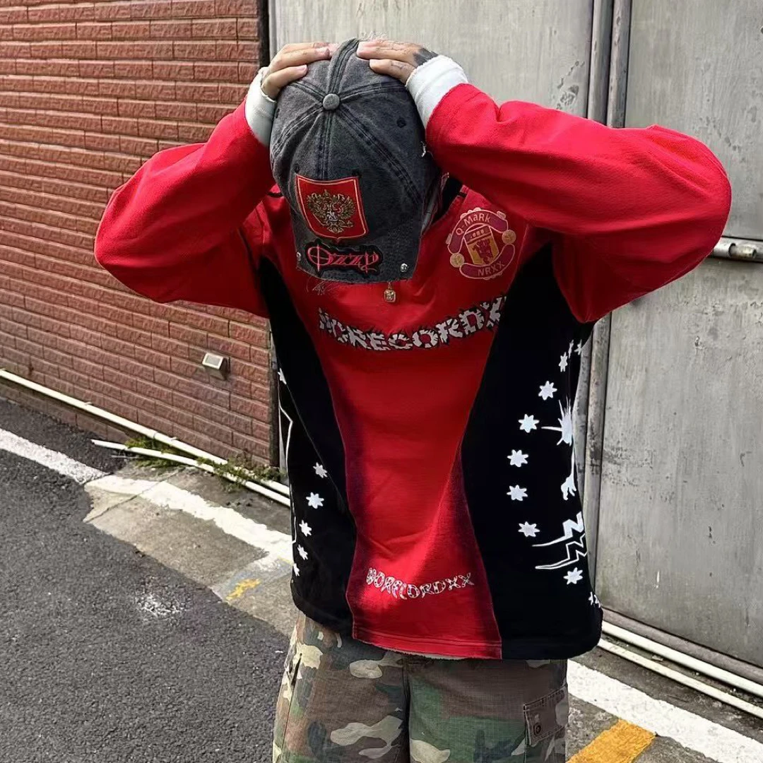 【原创拼色卫衣】美式复古重磅纯棉宽松休闲圆领百搭长袖T恤男款