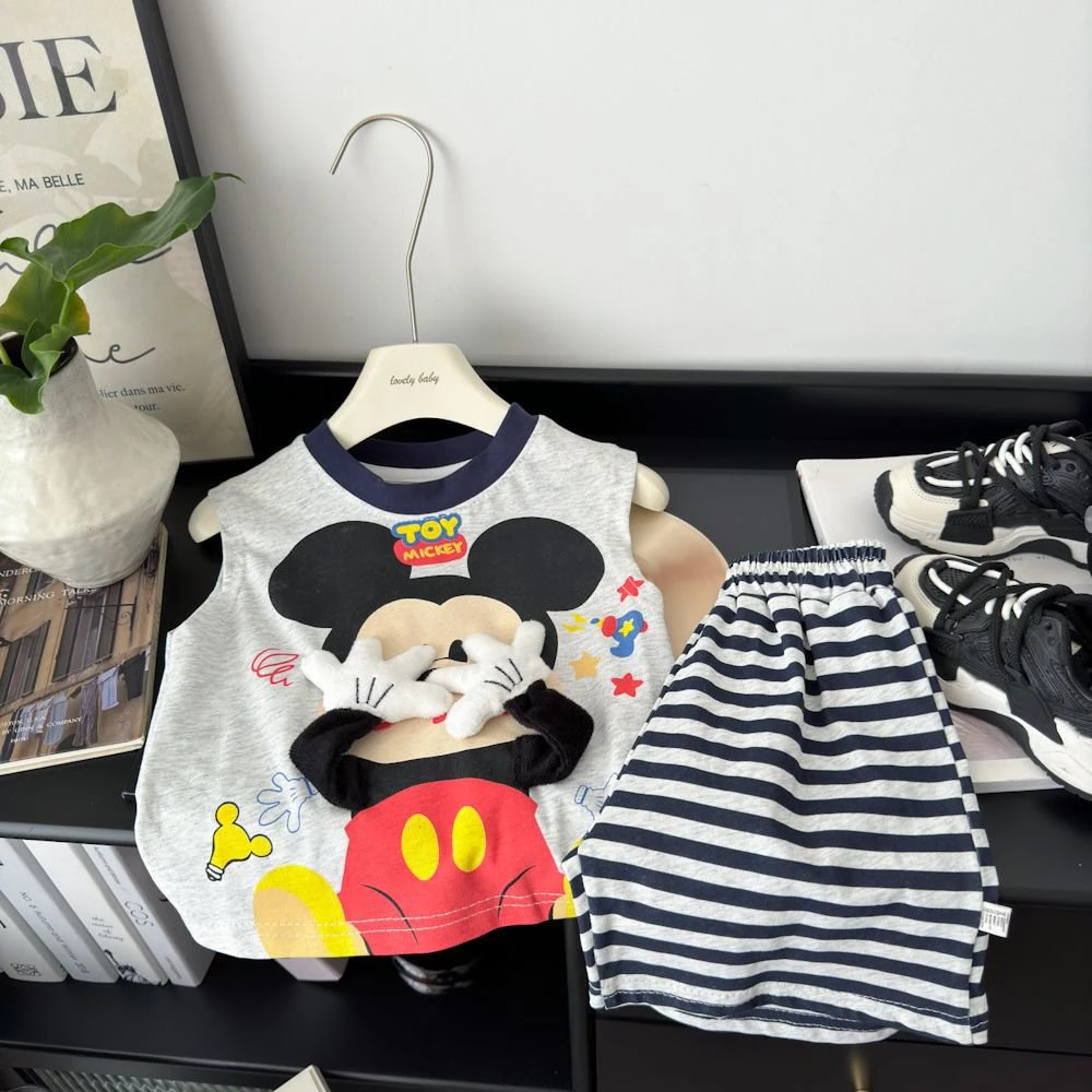 儿童背心套装2025夏季新款立体玩偶无袖T恤短裤两件女童短裤夏天