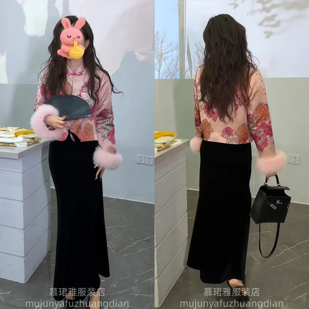 优雅精致时尚新中式国风盘扣棉服秋季新款百搭设计感毛毛袖口外套