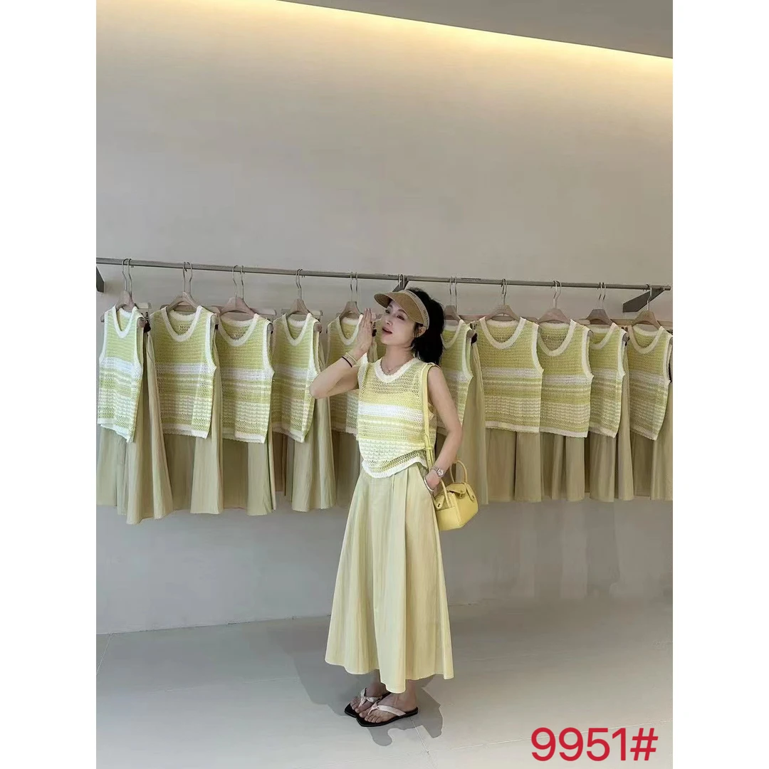 2025夏季法式复古针织马甲套装新款短款上衣半身裙两件套HJ-1759