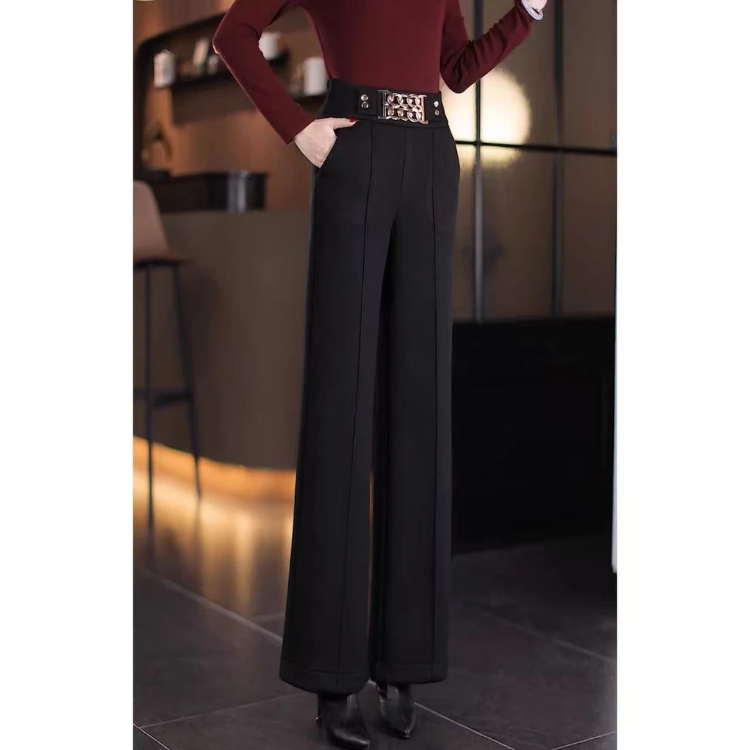 G7280秋冬新款高腰窄版阔腿裤显瘦加绒直筒裤时尚休闲裤女